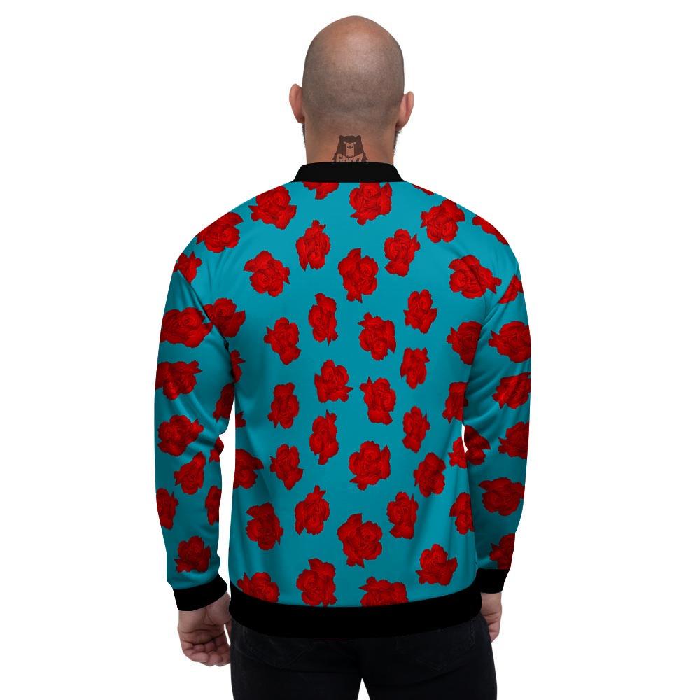 Carnation Blue And Red Print Pattern Men's Bomber Jacket-grizzshop
