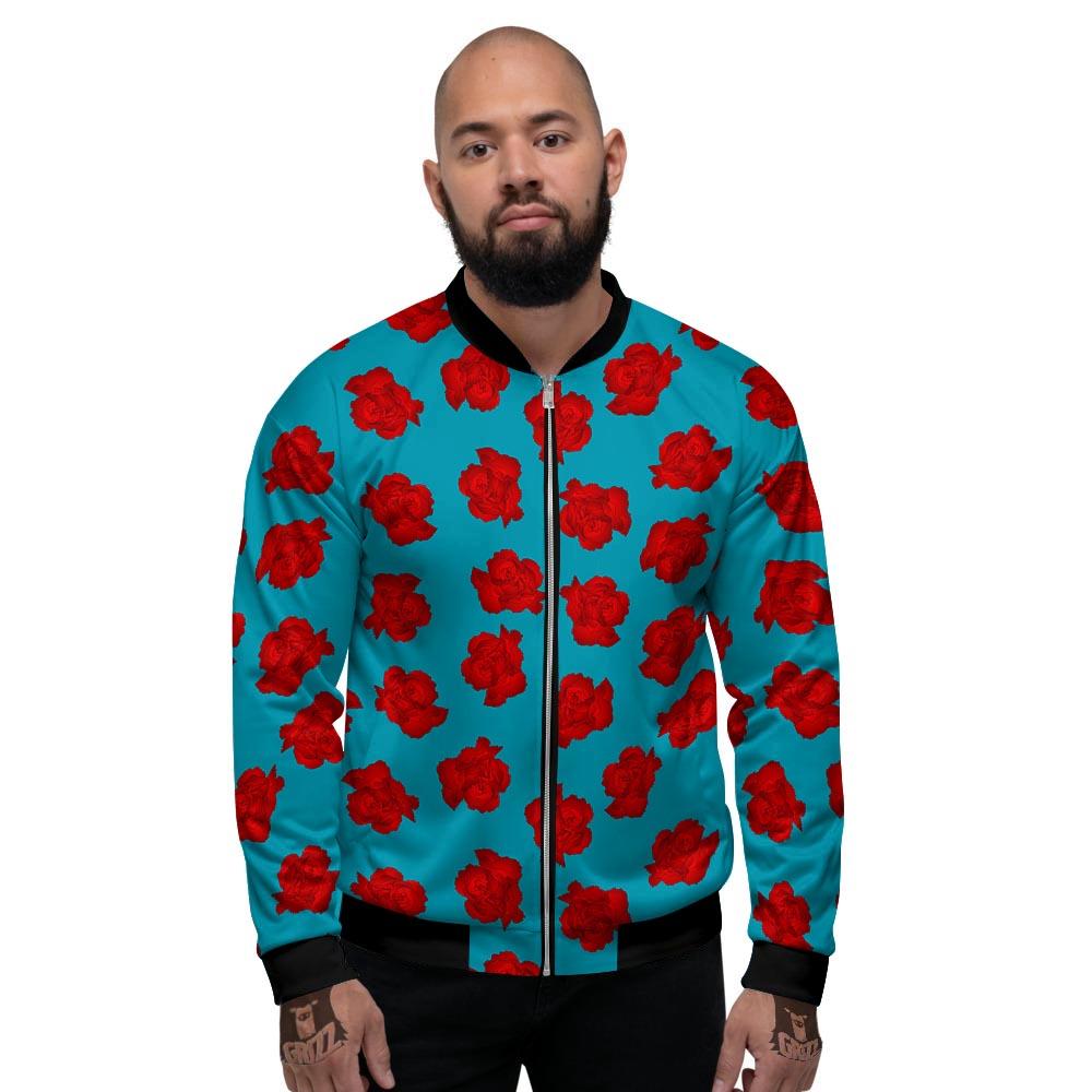 Carnation Blue And Red Print Pattern Men's Bomber Jacket-grizzshop