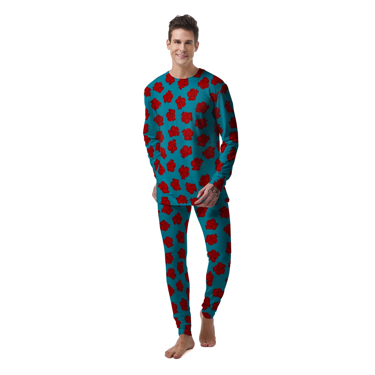 Carnation Blue And Red Print Pattern Men's Pajamas-grizzshop