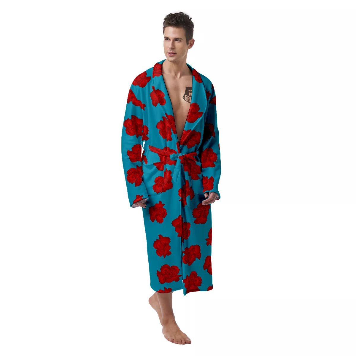 Carnation Blue And Red Print Pattern Men's Robe-grizzshop