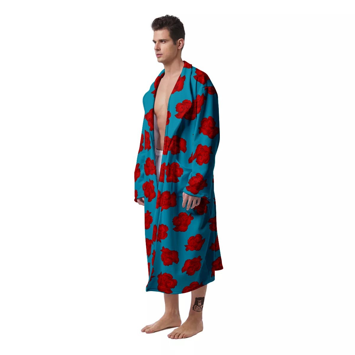Carnation Blue And Red Print Pattern Men's Robe-grizzshop