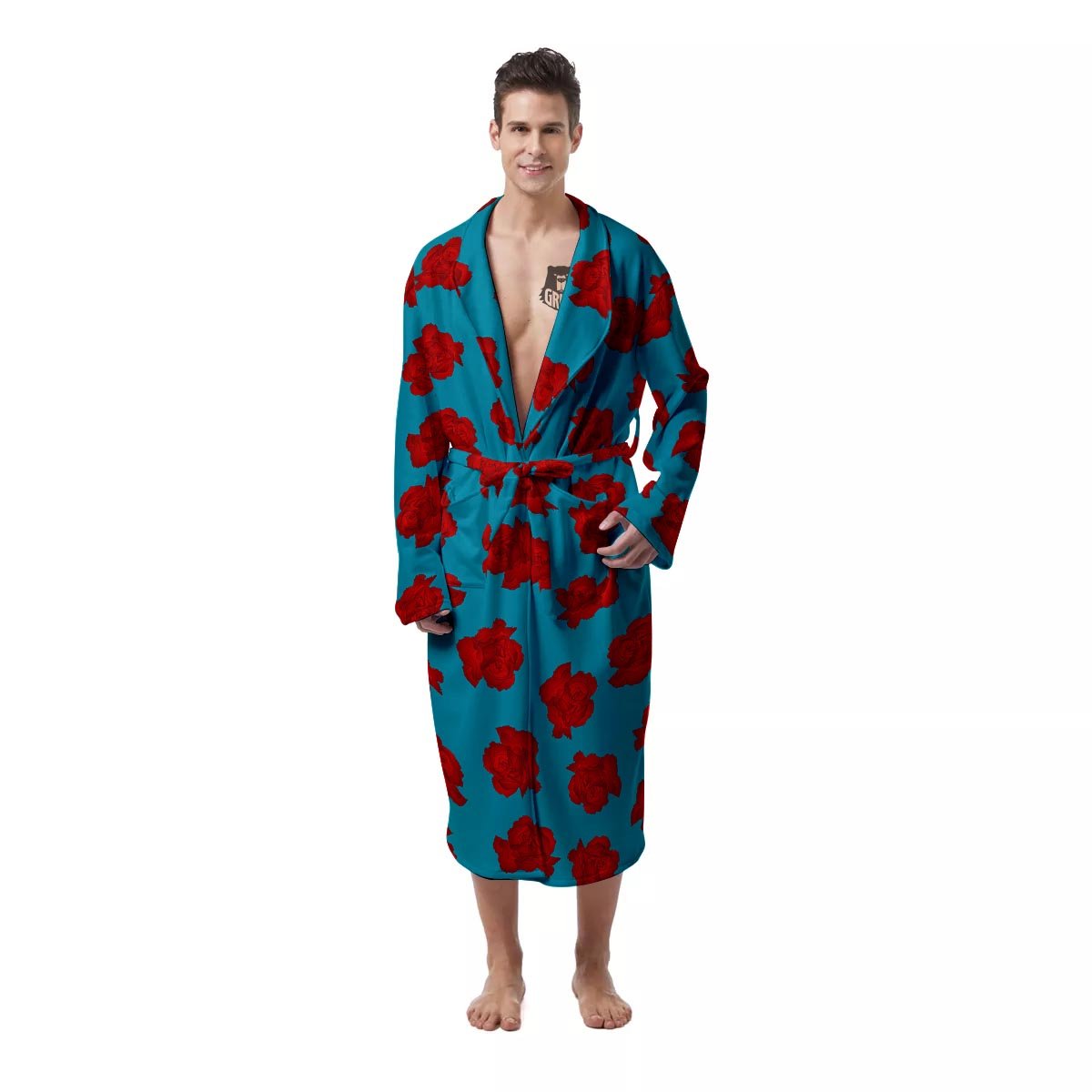 Carnation Blue And Red Print Pattern Men's Robe-grizzshop