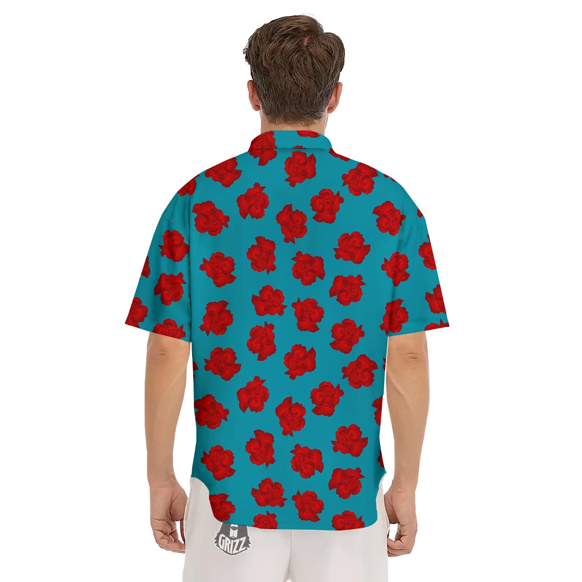 Carnation Blue And Red Print Pattern Men's Short Sleeve Shirts-grizzshop