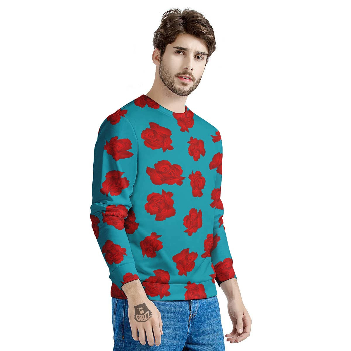 Carnation Blue And Red Print Pattern Men's Sweatshirt-grizzshop