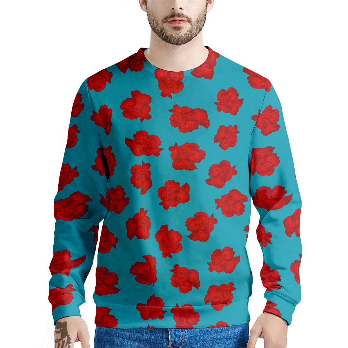 Carnation Blue And Red Print Pattern Men's Sweatshirt-grizzshop