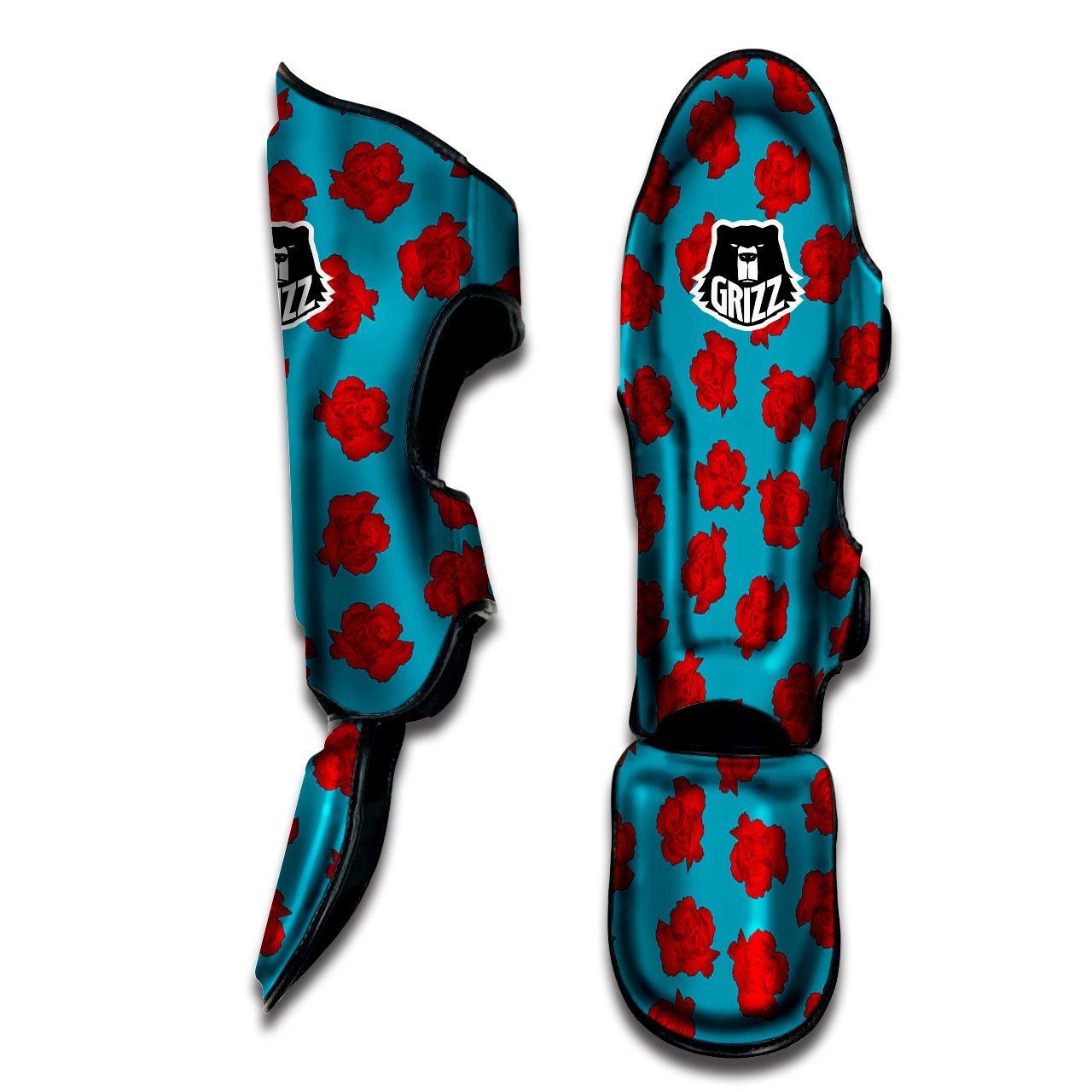 Carnation Blue And Red Print Pattern Muay Thai Shin Guards-grizzshop