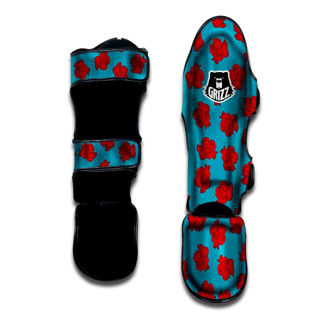 Carnation Blue And Red Print Pattern Muay Thai Shin Guards-grizzshop