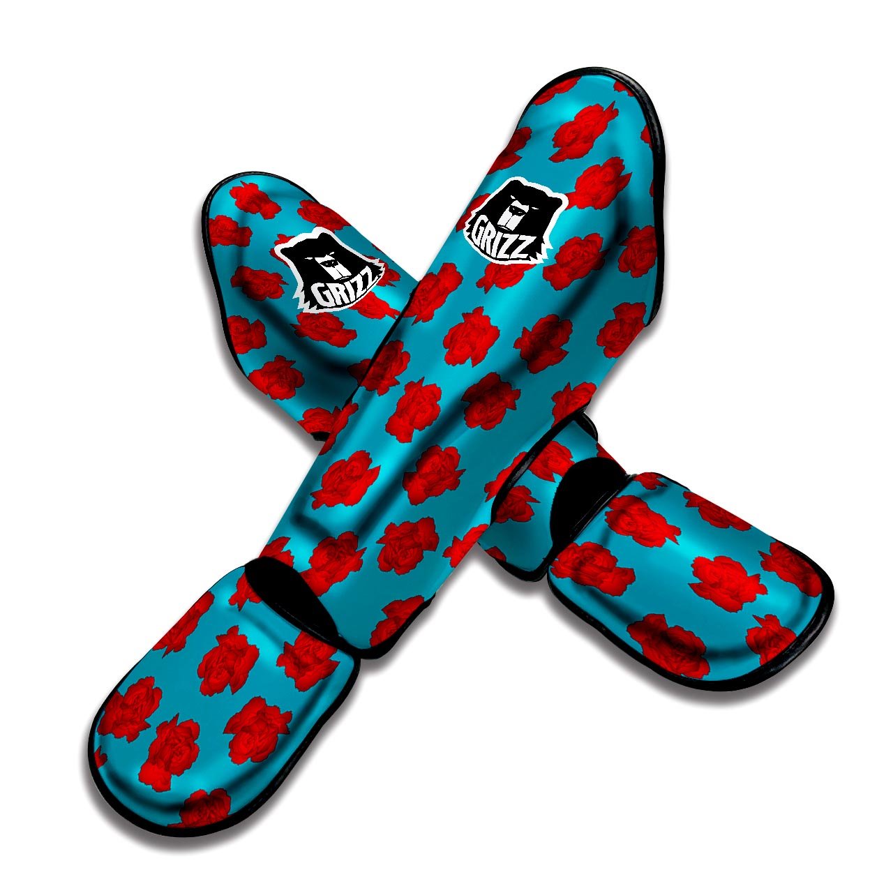 Carnation Blue And Red Print Pattern Muay Thai Shin Guards-grizzshop