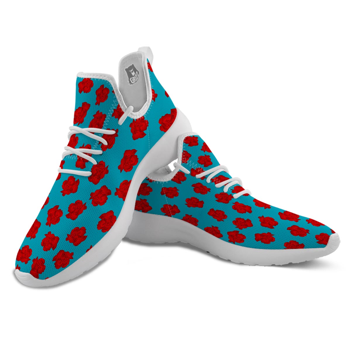 Carnation Blue And Red Print Pattern White Athletic Shoes-grizzshop