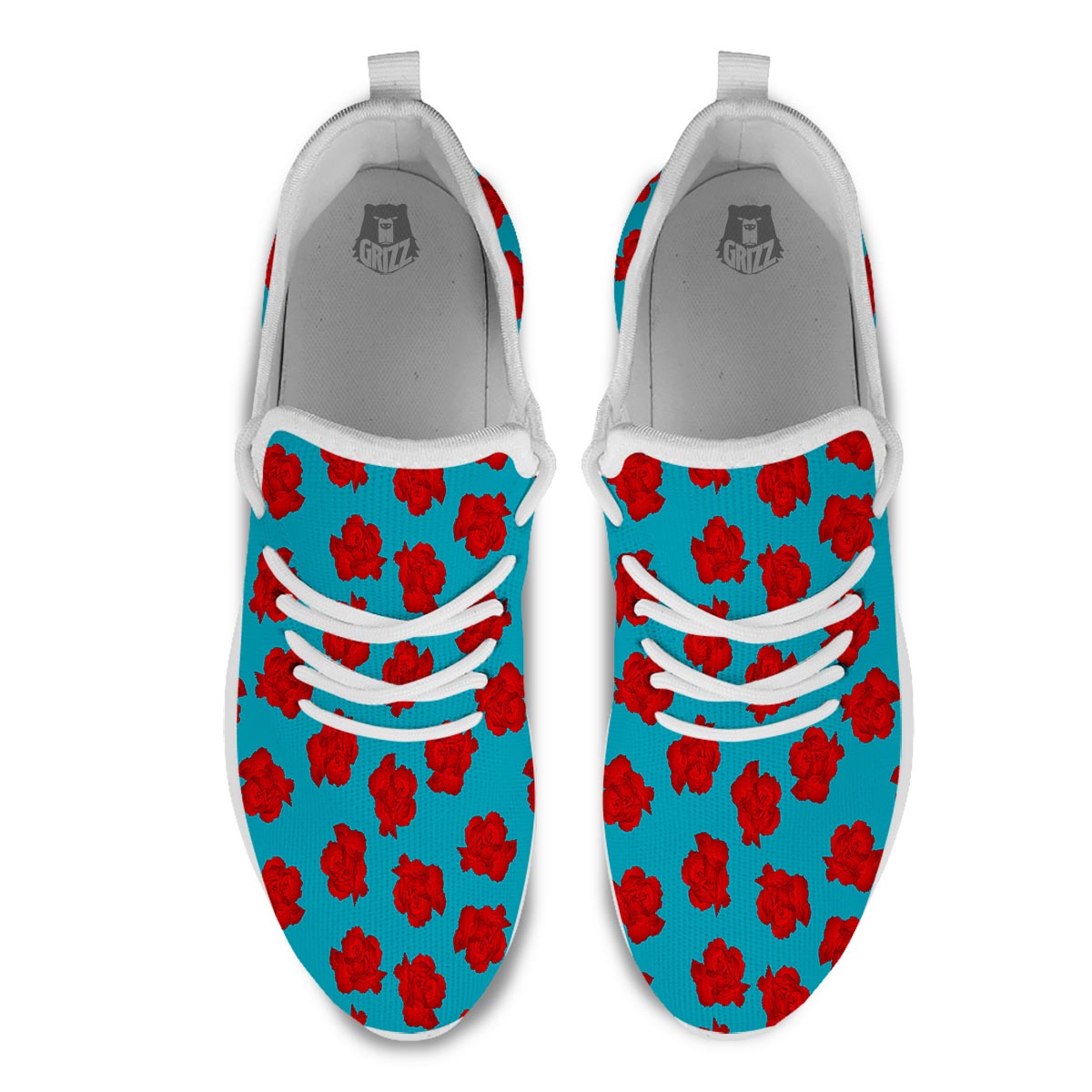 Carnation Blue And Red Print Pattern White Athletic Shoes-grizzshop