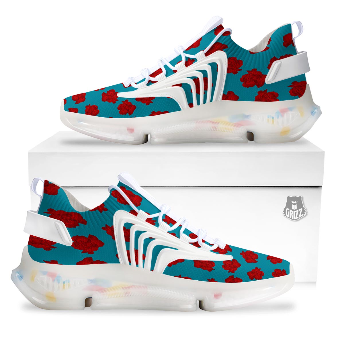 Carnation Blue And Red Print Pattern White Gym Shoes-grizzshop