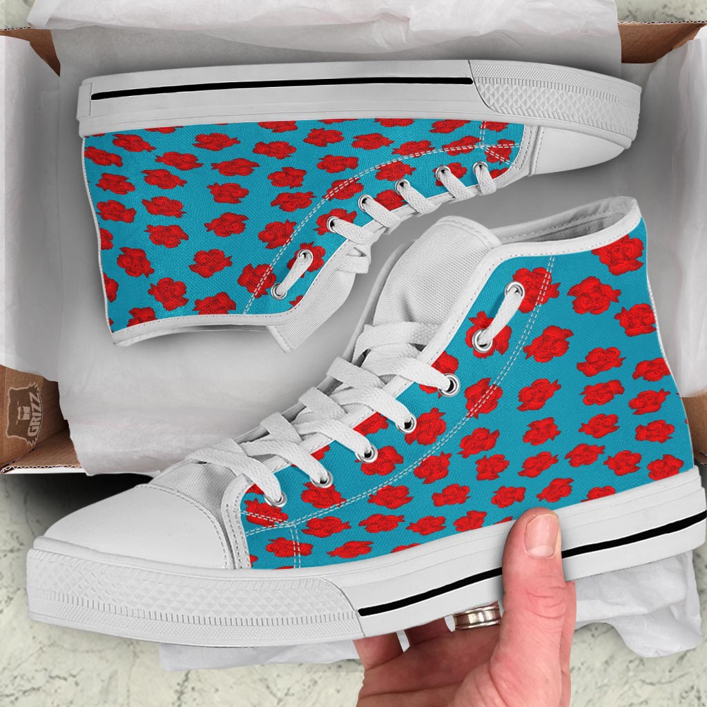 Carnation Blue And Red Print Pattern White High Top Shoes-grizzshop