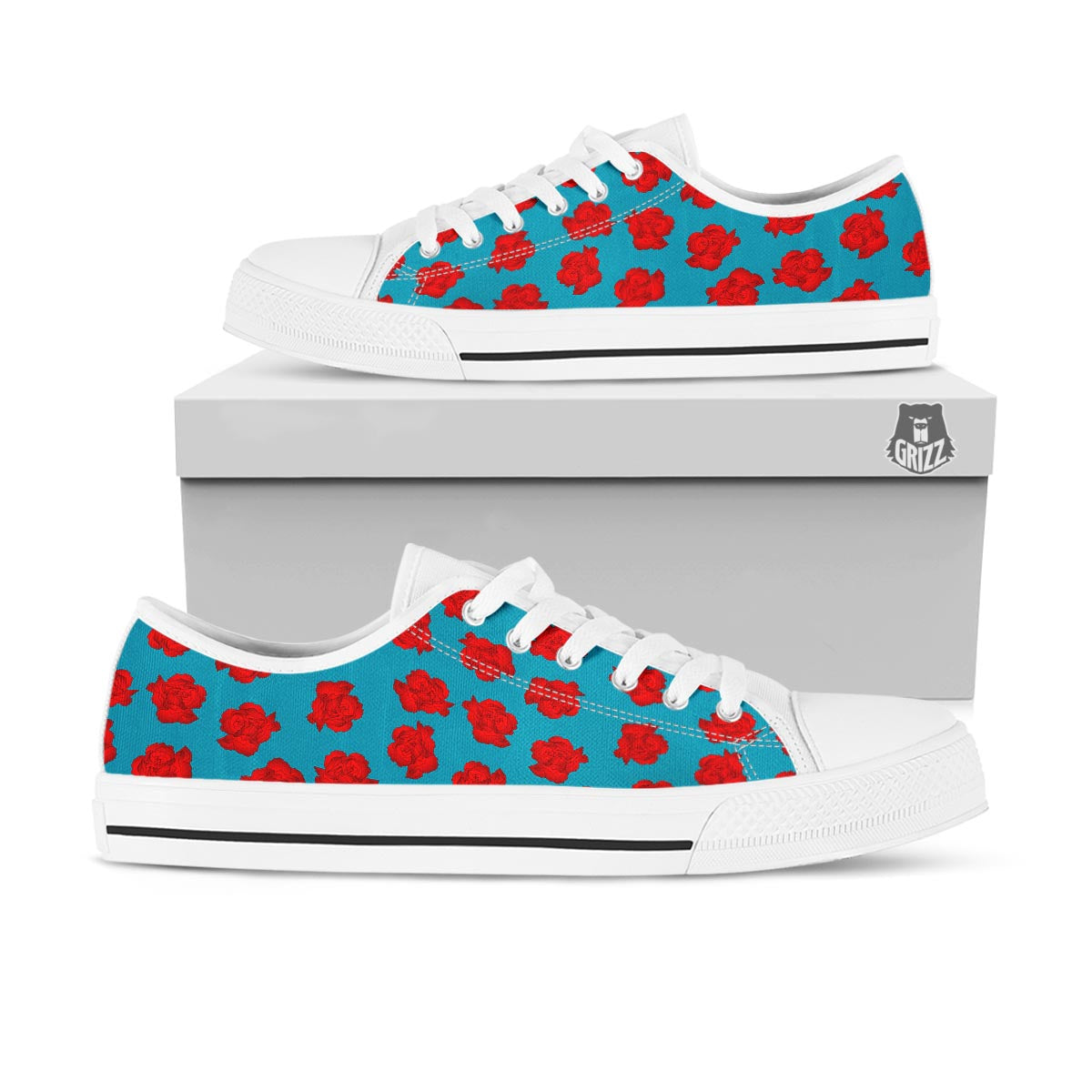 Carnation Blue And Red Print Pattern White Low Top Shoes-grizzshop