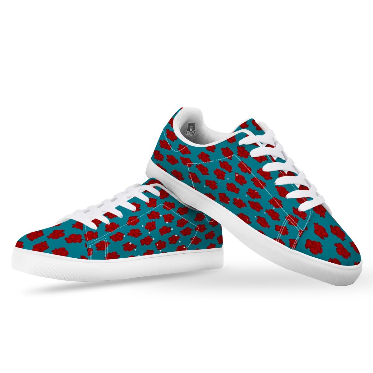 Carnation Blue And Red Print Pattern White Low Top Sneakers-grizzshop