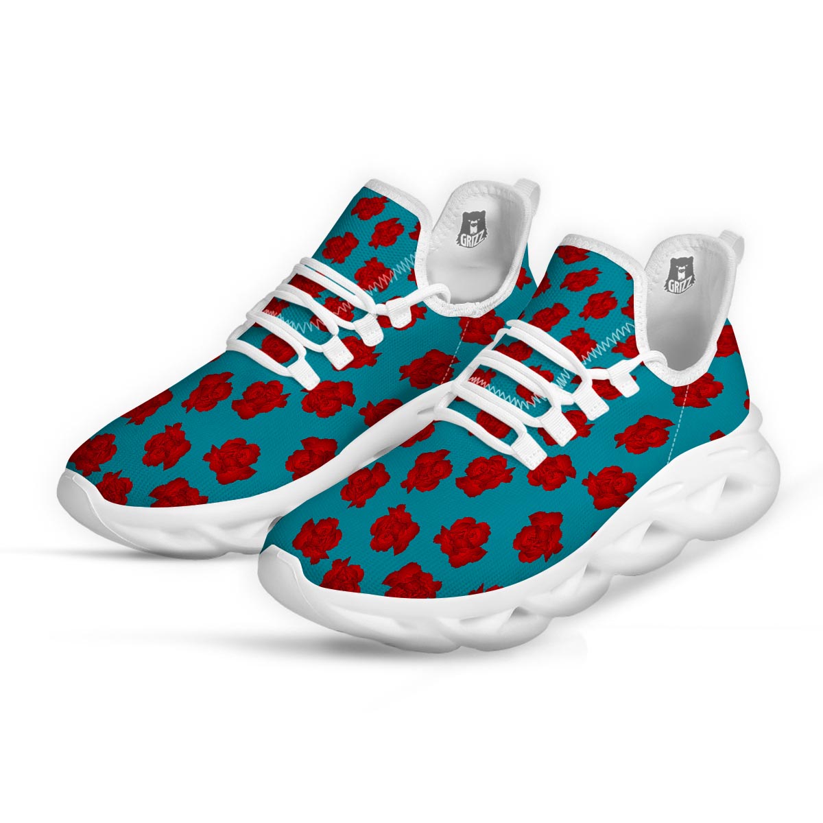 Carnation Blue And Red Print Pattern White Running Shoes-grizzshop