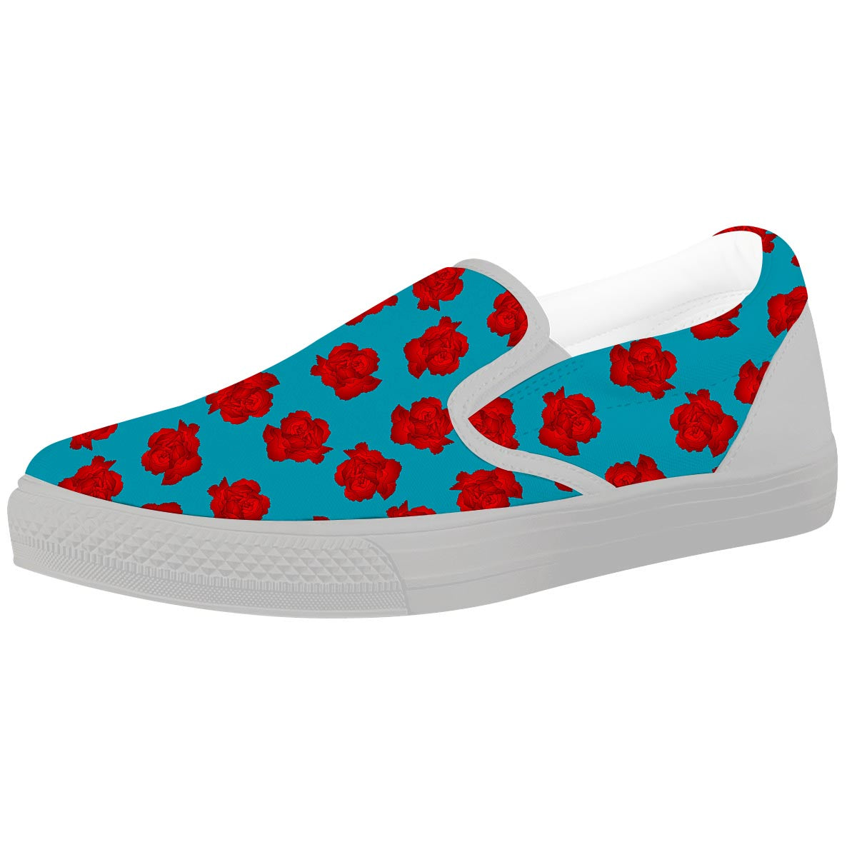 Carnation Blue And Red Print Pattern White Slip On Shoes-grizzshop