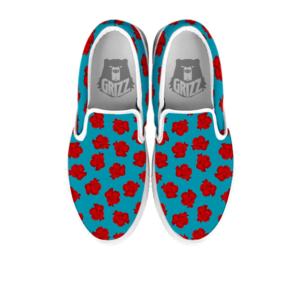 Carnation Blue And Red Print Pattern White Slip On Shoes-grizzshop
