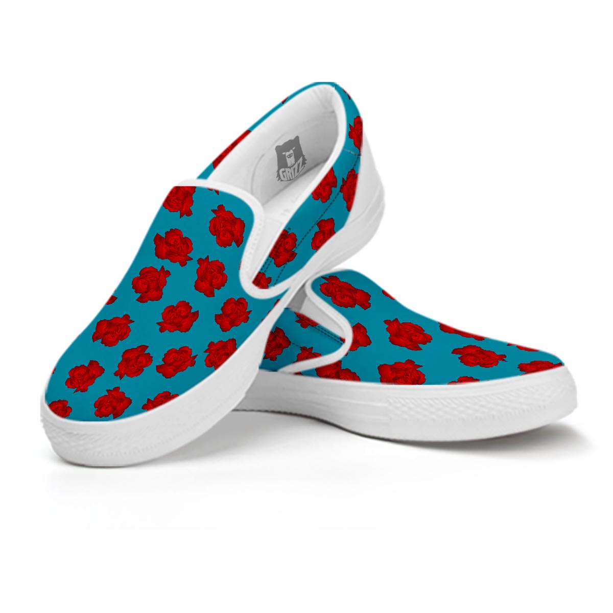 Carnation Blue And Red Print Pattern White Slip On Shoes-grizzshop