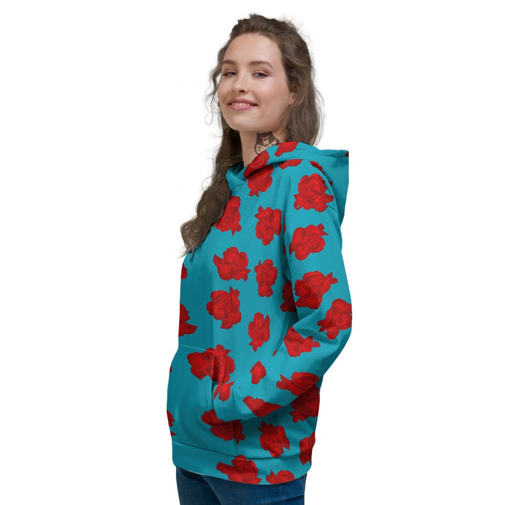 Carnation Blue And Red Print Pattern Women's Hoodie-grizzshop