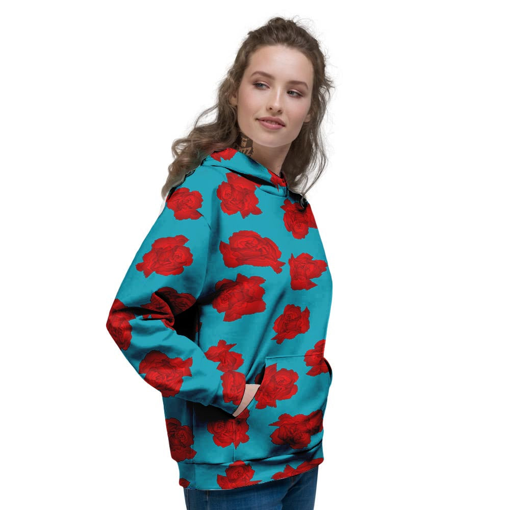 Carnation Blue And Red Print Pattern Women's Hoodie-grizzshop