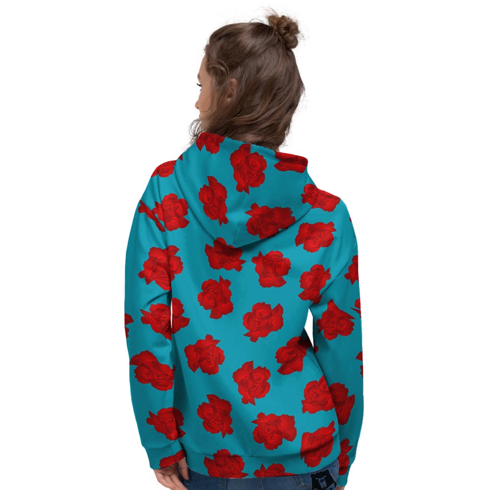 Carnation Blue And Red Print Pattern Women's Hoodie-grizzshop