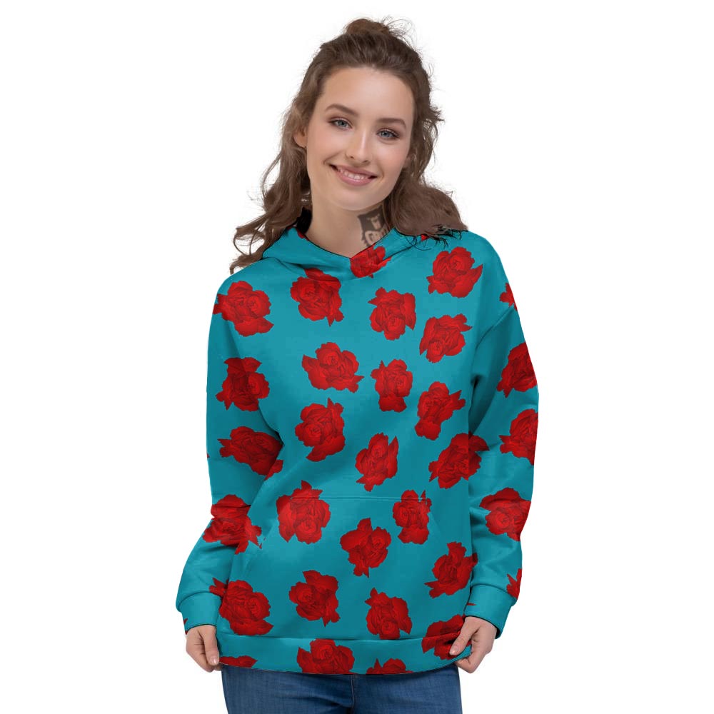 Carnation Blue And Red Print Pattern Women's Hoodie-grizzshop