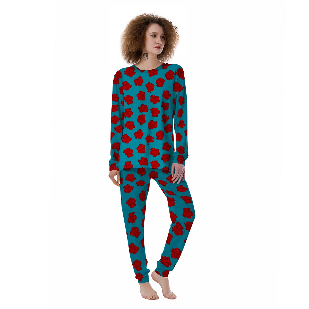 Carnation Blue And Red Print Pattern Women's Pajamas-grizzshop