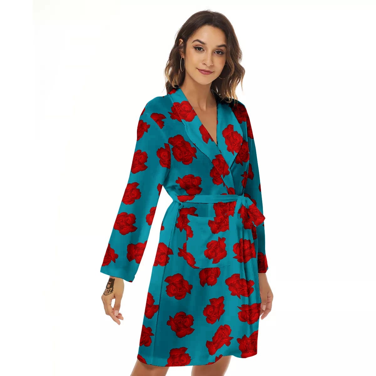 Carnation Blue And Red Print Pattern Women's Robe-grizzshop