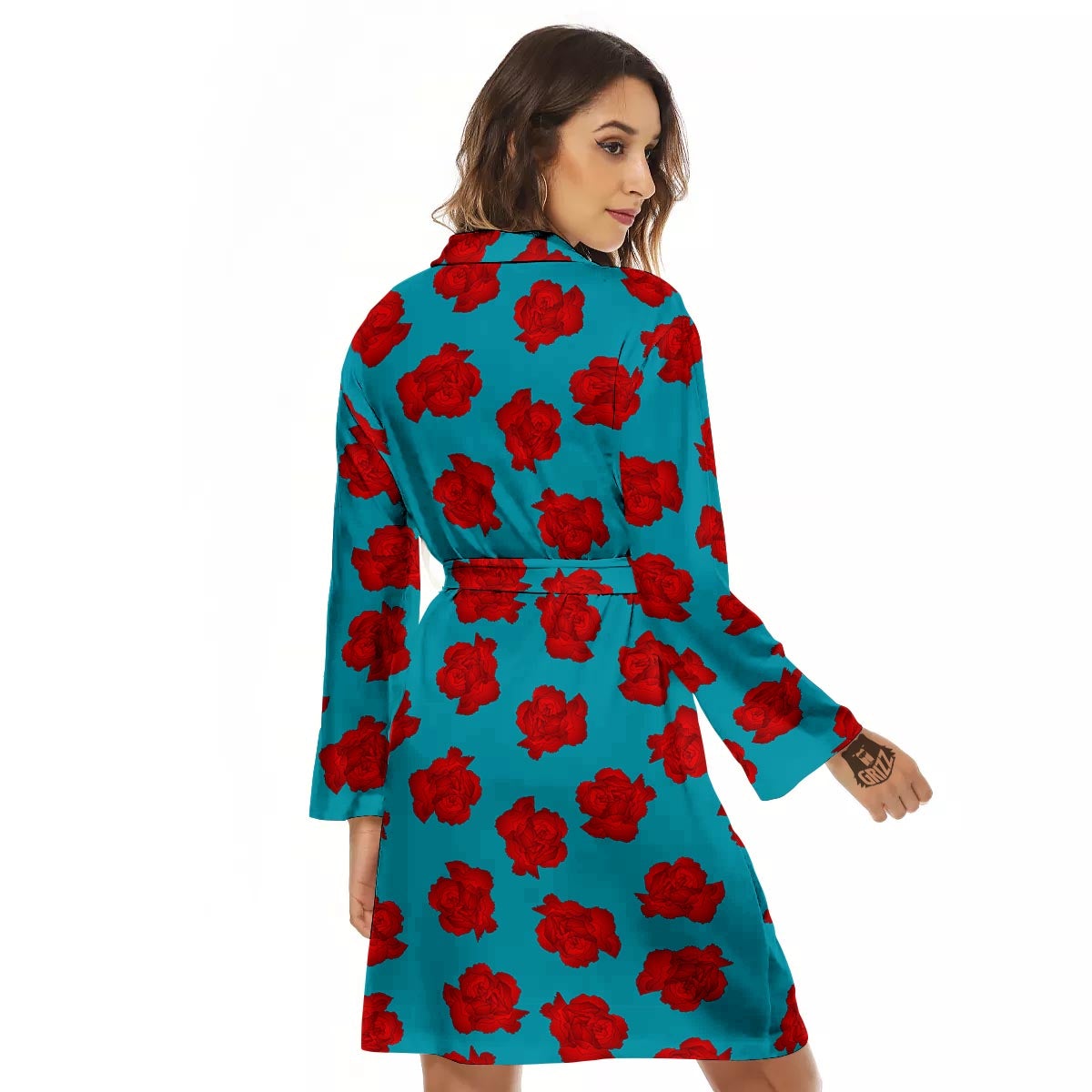 Carnation Blue And Red Print Pattern Women's Robe-grizzshop