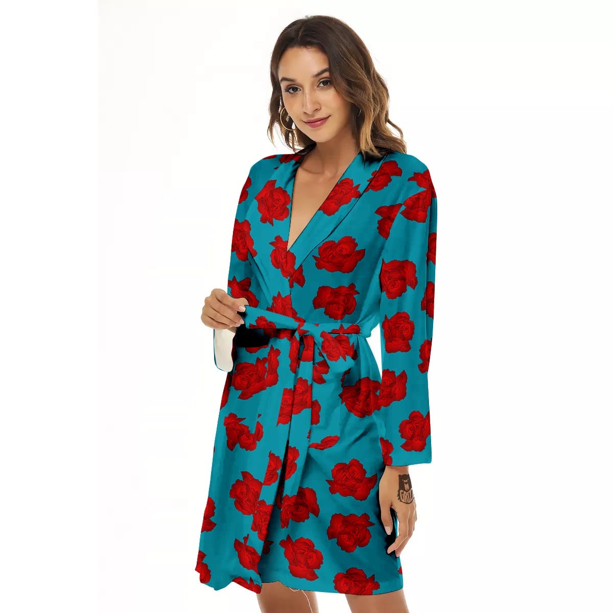 Carnation Blue And Red Print Pattern Women's Robe-grizzshop