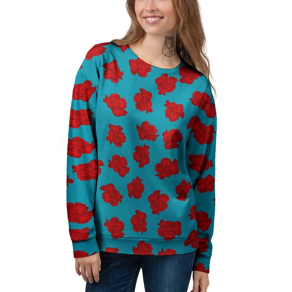Carnation Blue And Red Print Pattern Women's Sweatshirt-grizzshop