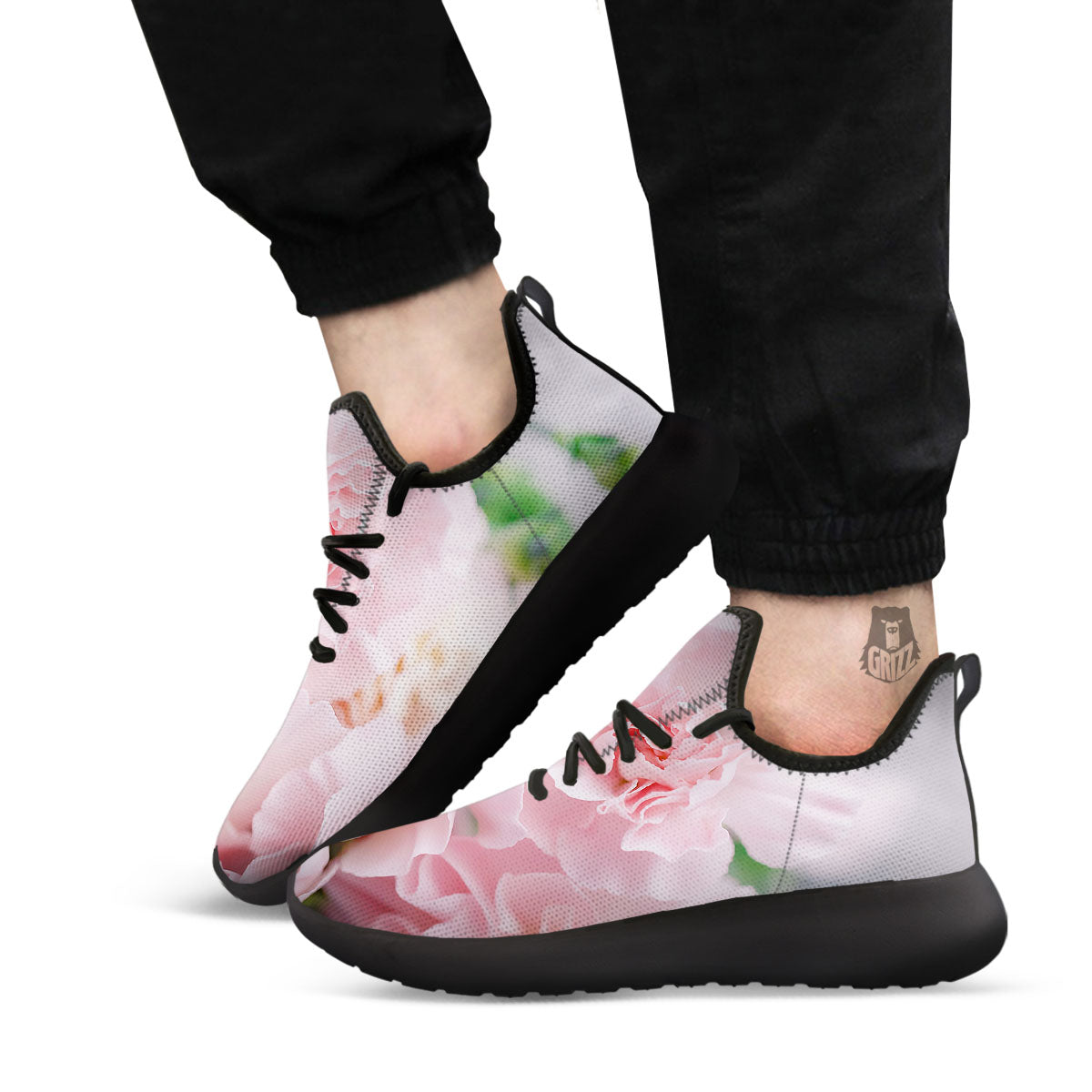 Carnation Flower Pink Print Black Athletic Shoes-grizzshop