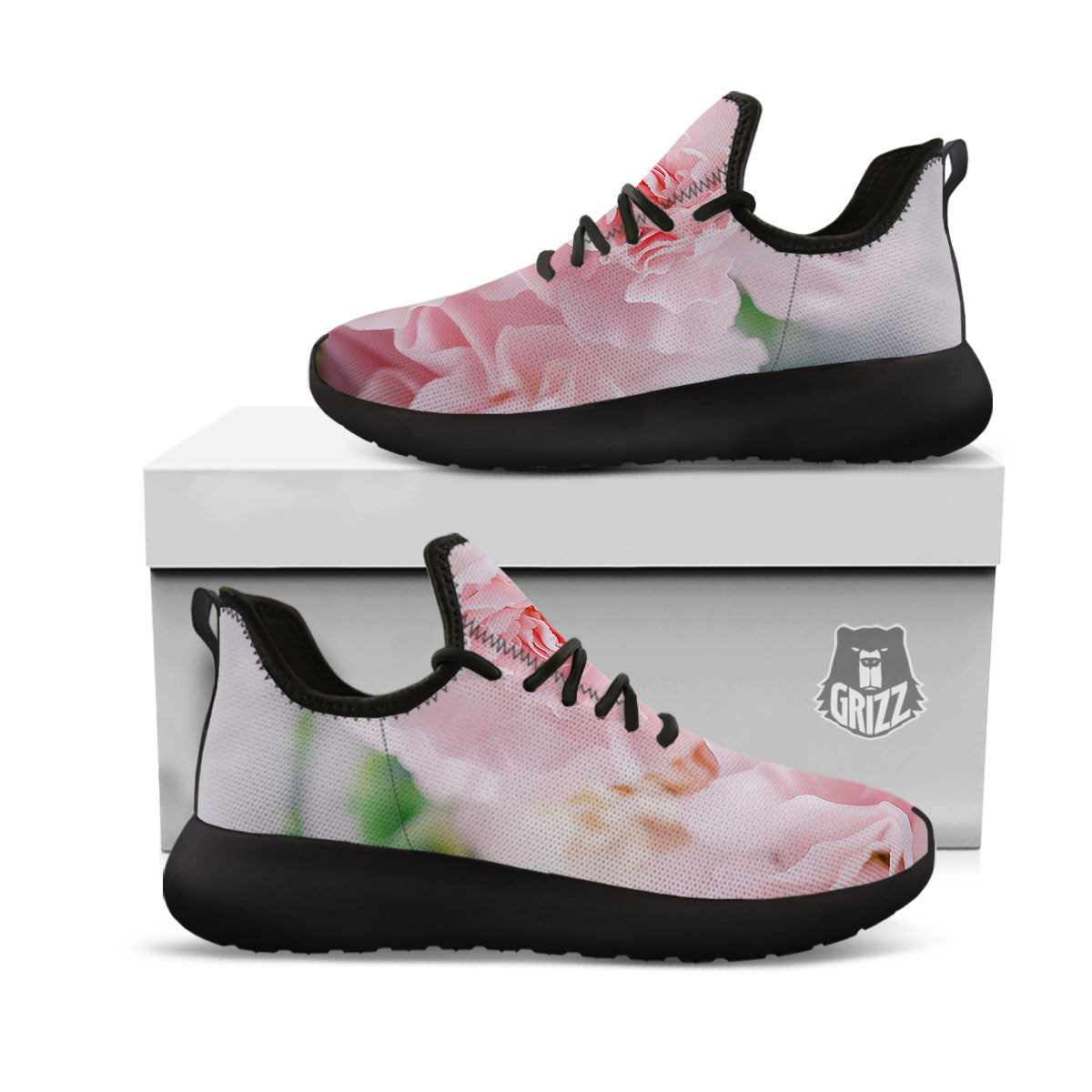 Carnation Flower Pink Print Black Athletic Shoes-grizzshop