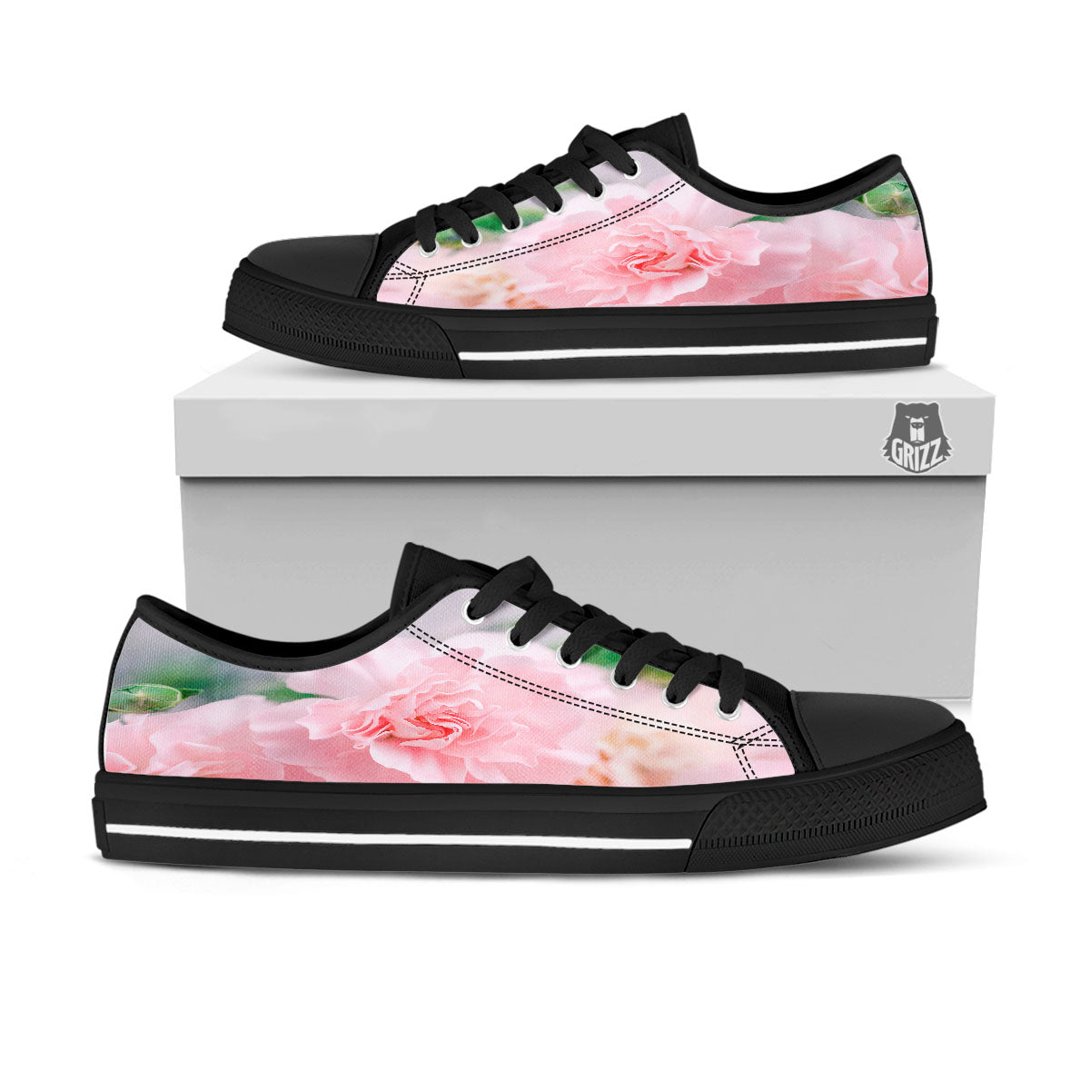 Carnation Flower Pink Print Black Low Top Shoes-grizzshop