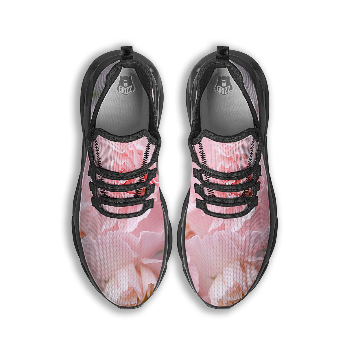 Carnation Flower Pink Print Black Running Shoes-grizzshop