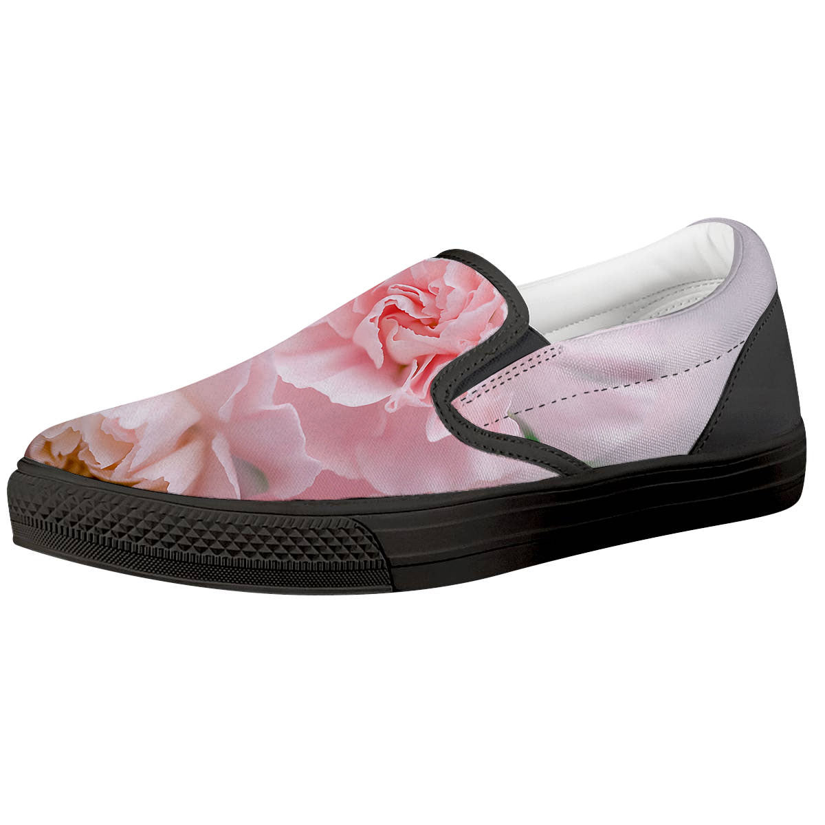 Carnation Flower Pink Print Black Slip On Shoes-grizzshop