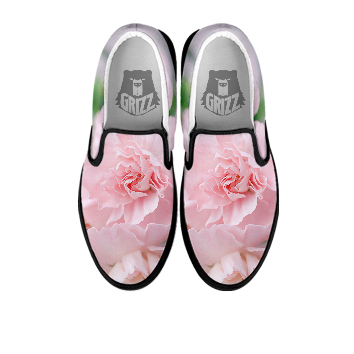 Carnation Flower Pink Print Black Slip On Shoes-grizzshop