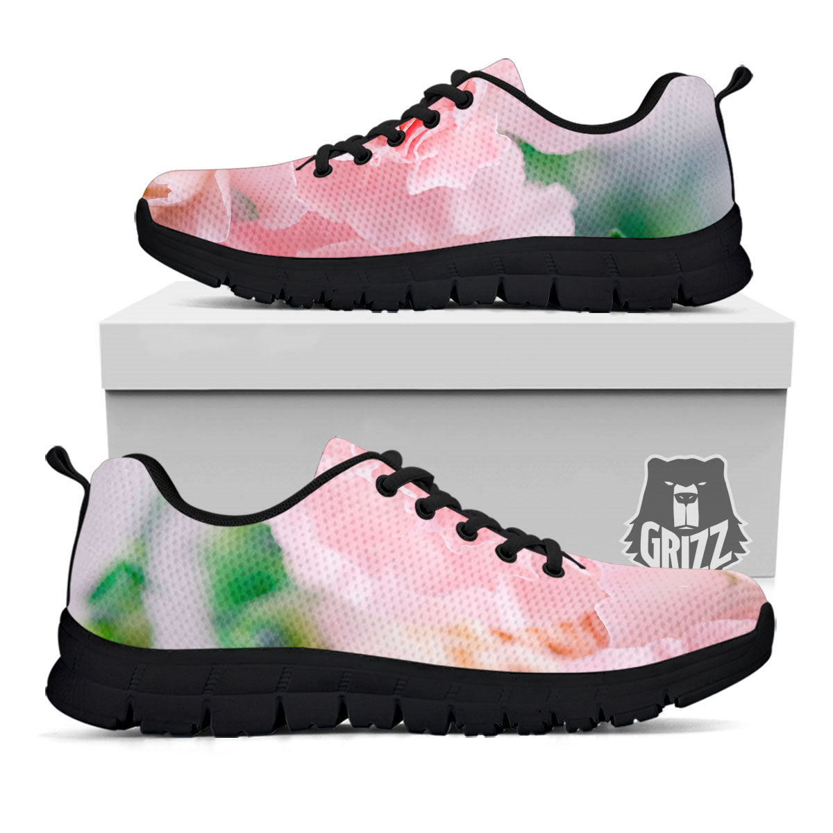 Carnation Flower Pink Print Black Sneaker-grizzshop