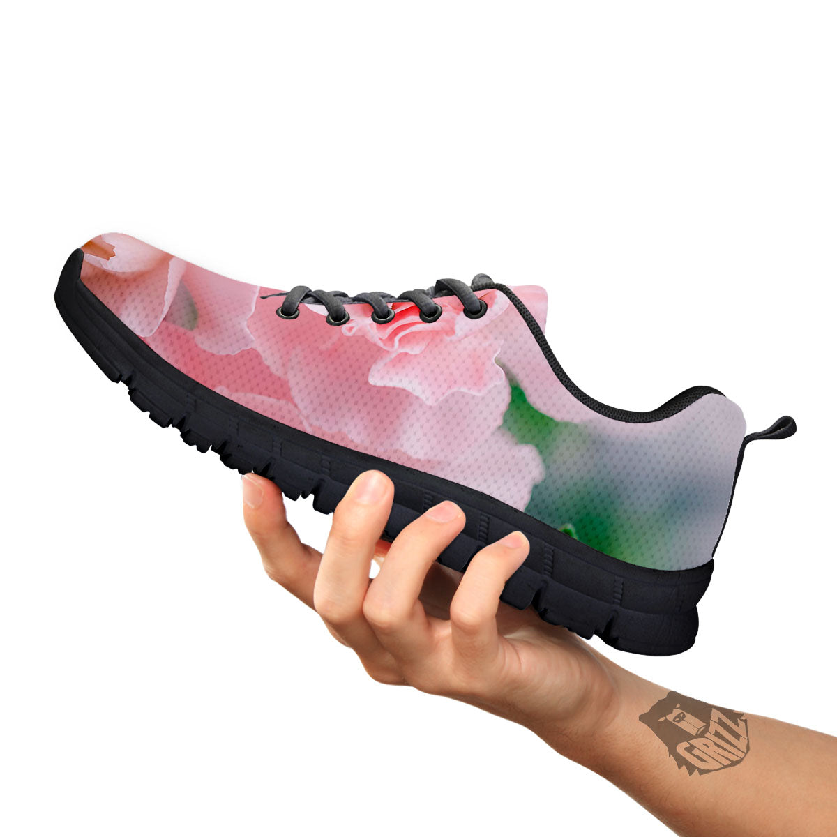 Carnation Flower Pink Print Black Sneaker-grizzshop