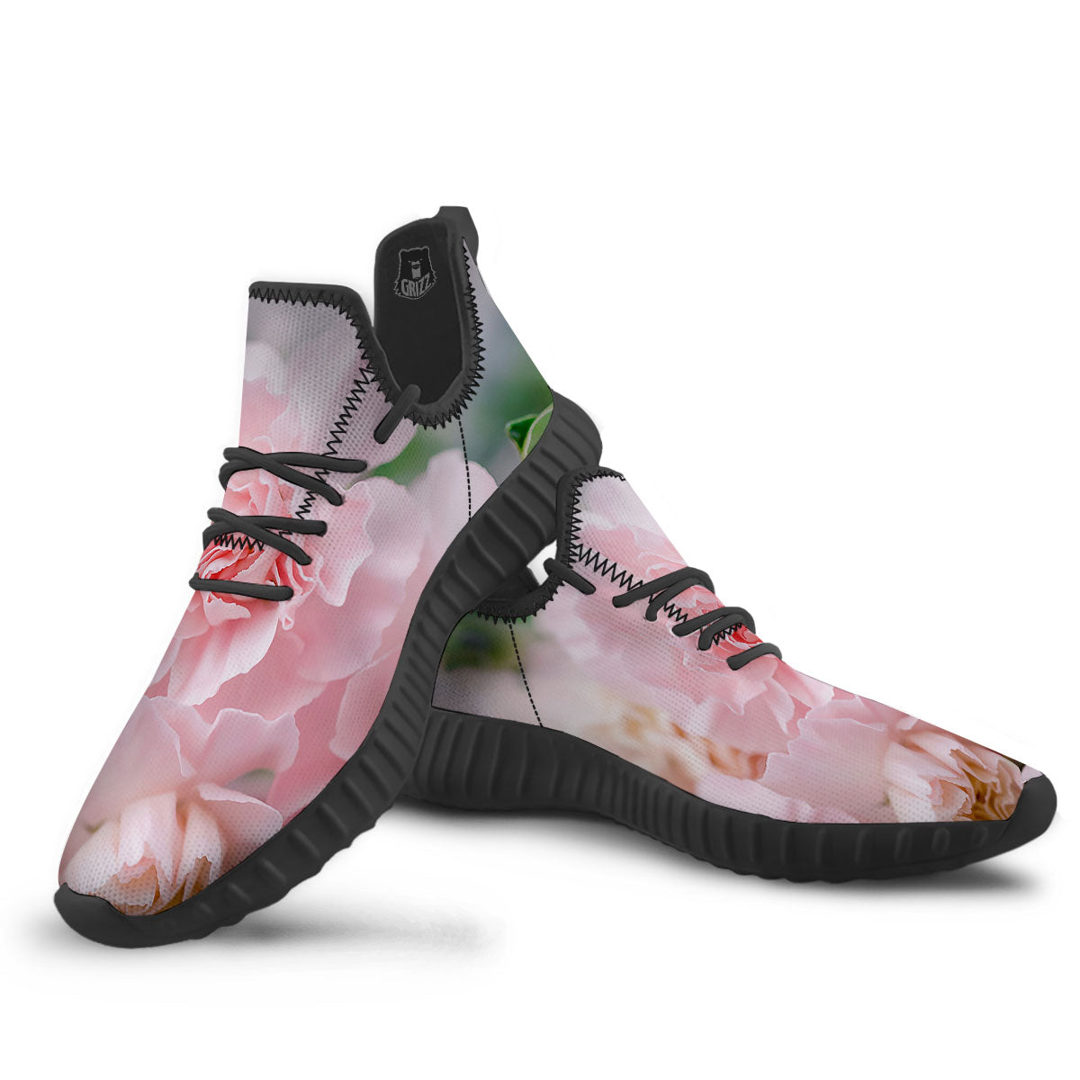 Carnation Flower Pink Print Black Walking Shoes-grizzshop