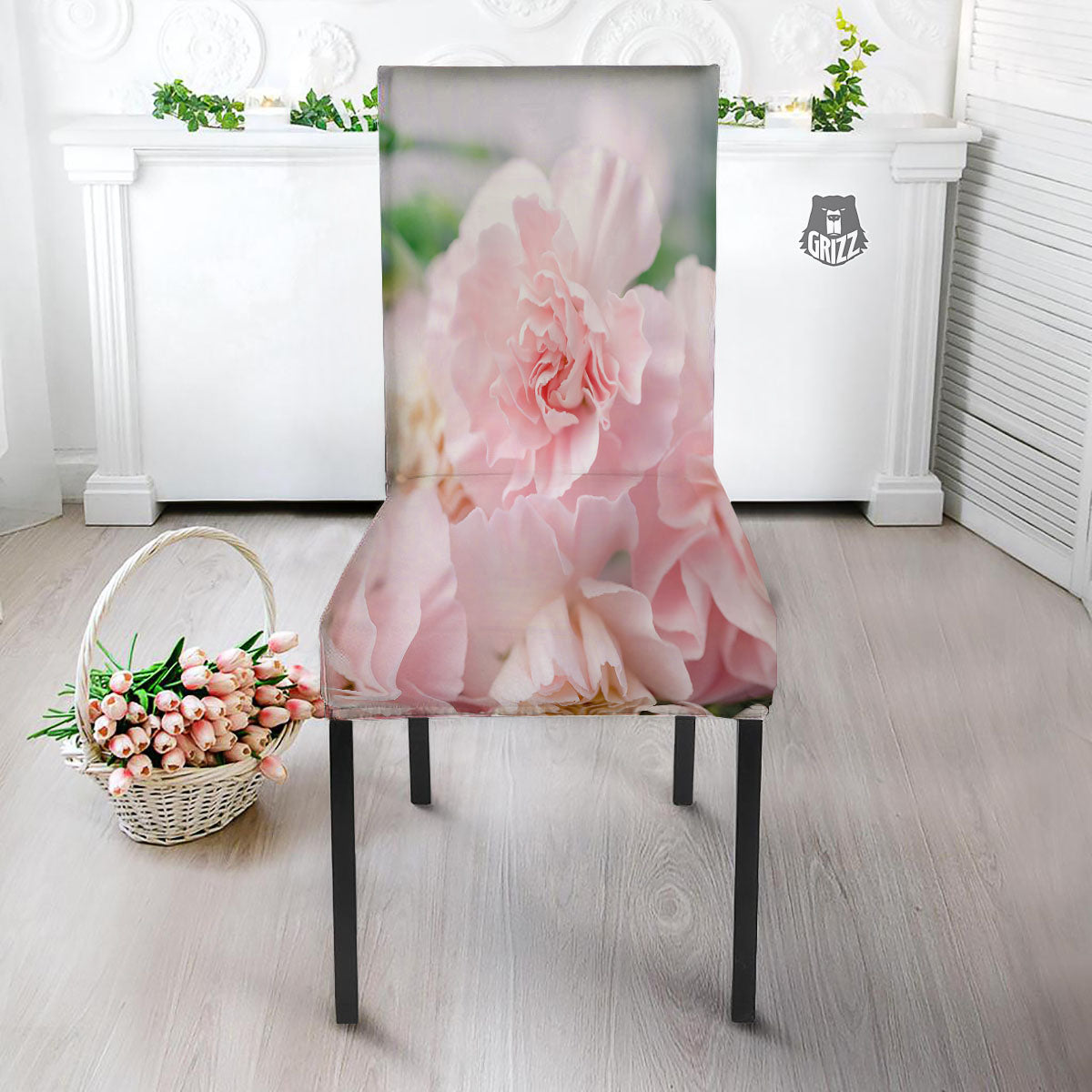 Carnation Flower Pink Print Dining Chair Slipcover-grizzshop