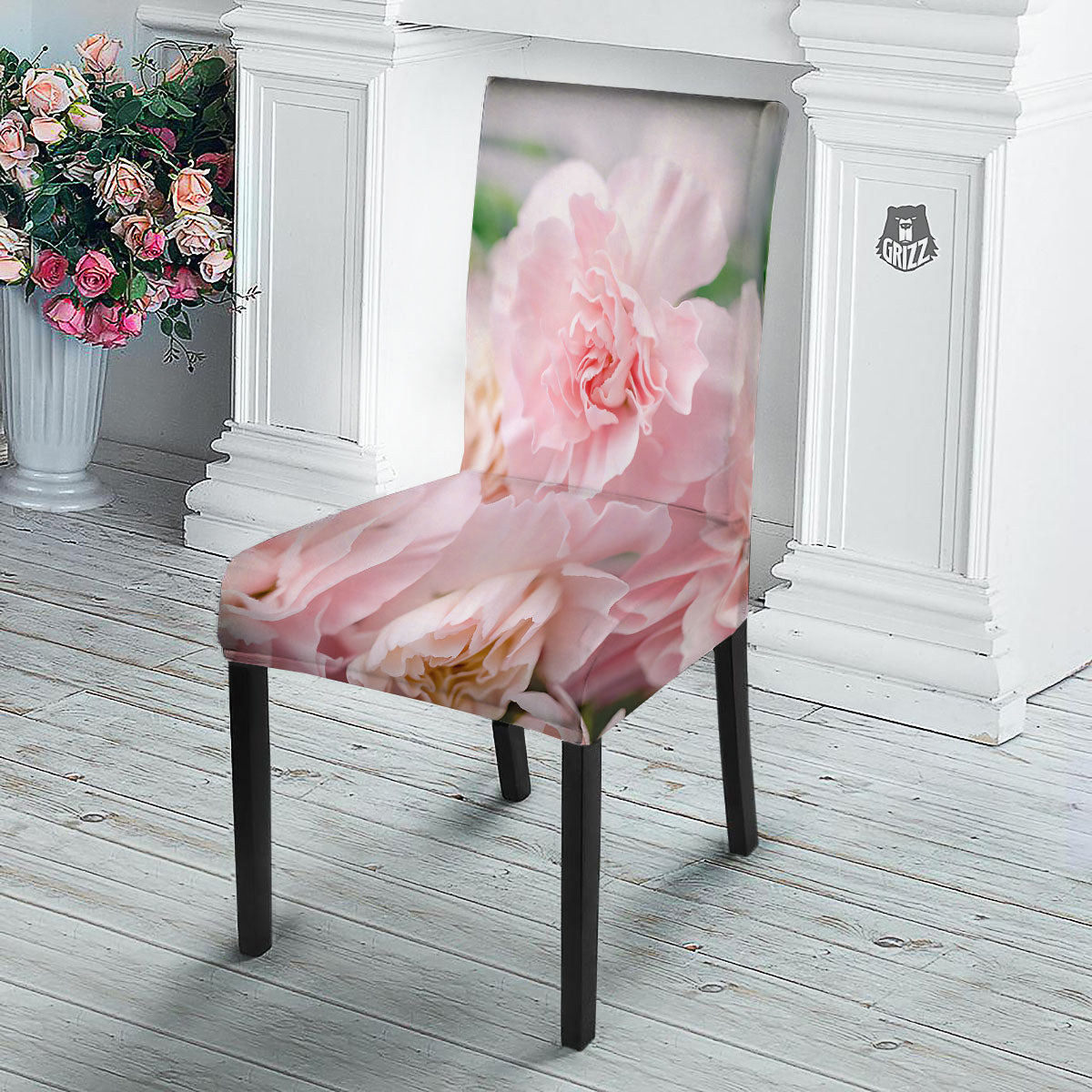 Carnation Flower Pink Print Dining Chair Slipcover-grizzshop