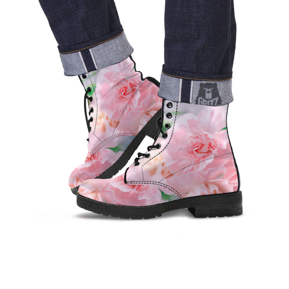 Carnation Flower Pink Print Leather Boots-grizzshop