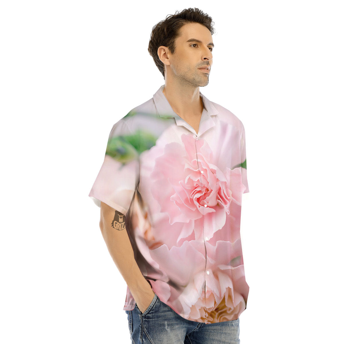Carnation Flower Pink Print Men's Hawaiian Shirt-grizzshop
