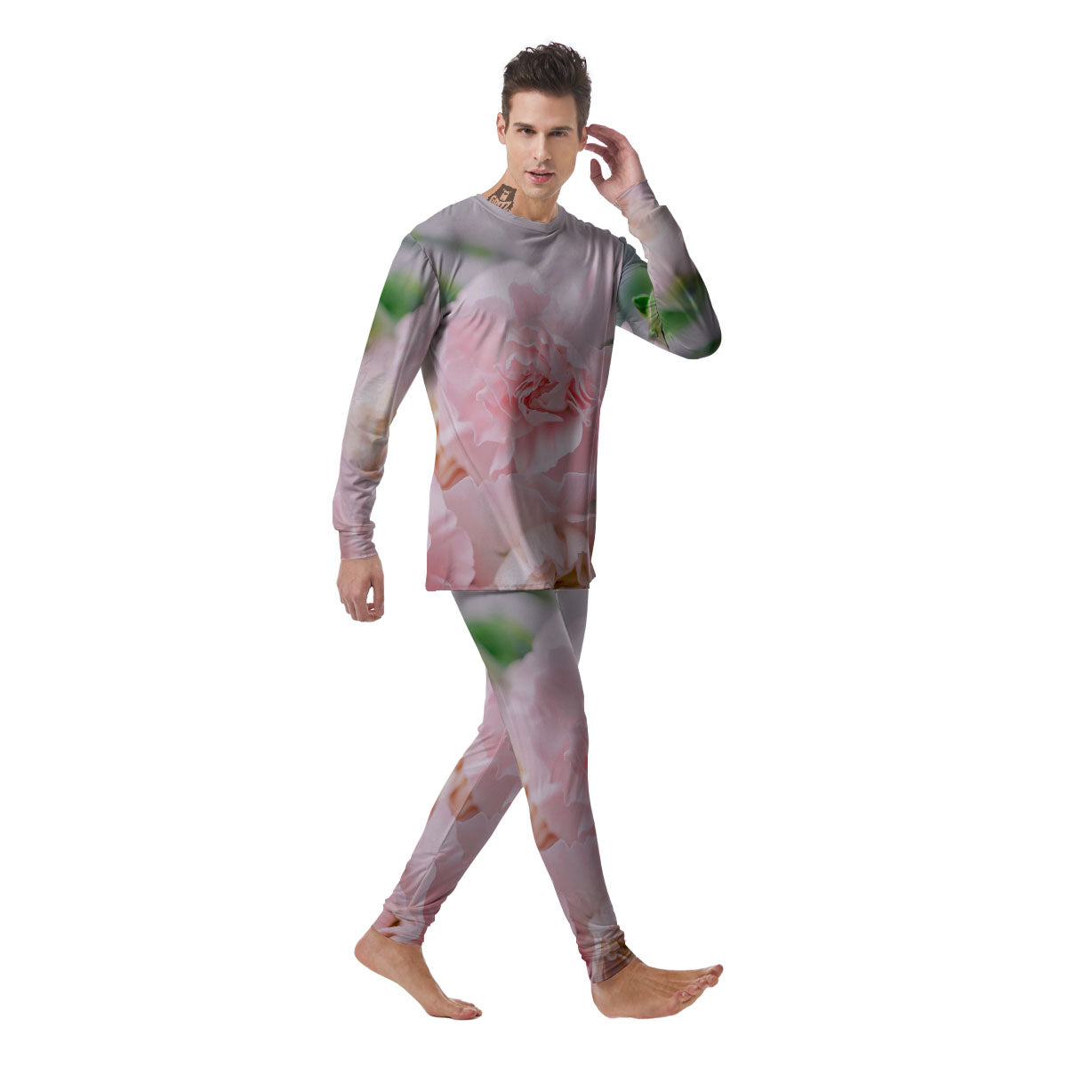Carnation Flower Pink Print Men's Pajamas-grizzshop
