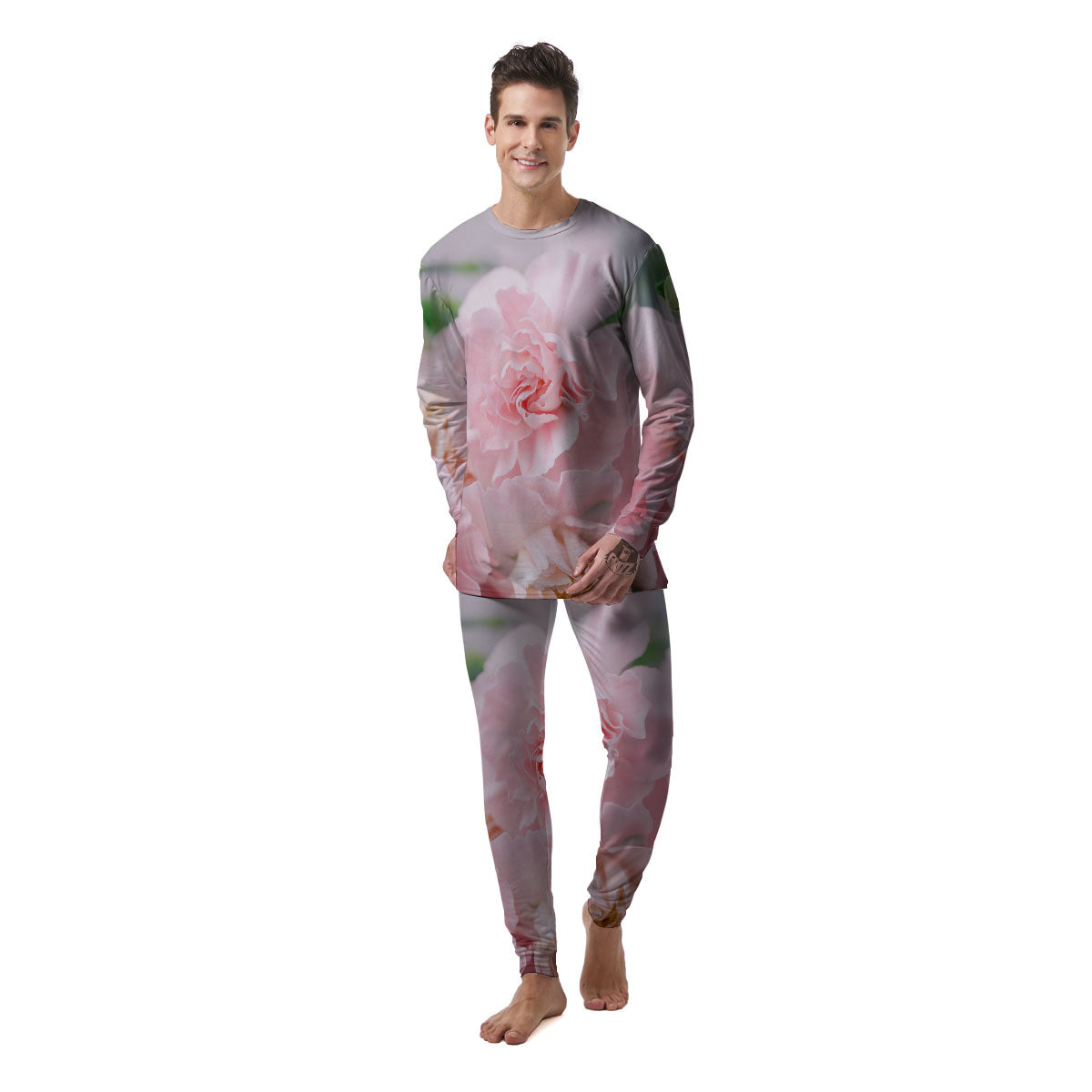 Carnation Flower Pink Print Men's Pajamas-grizzshop