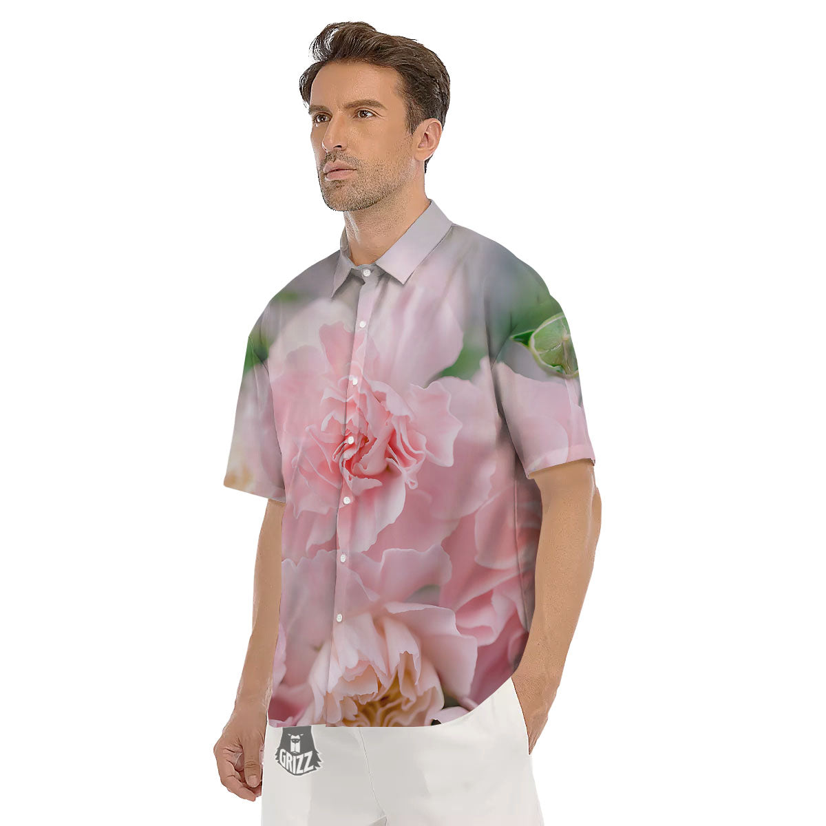 Carnation Flower Pink Print Men's Short Sleeve Shirts-grizzshop