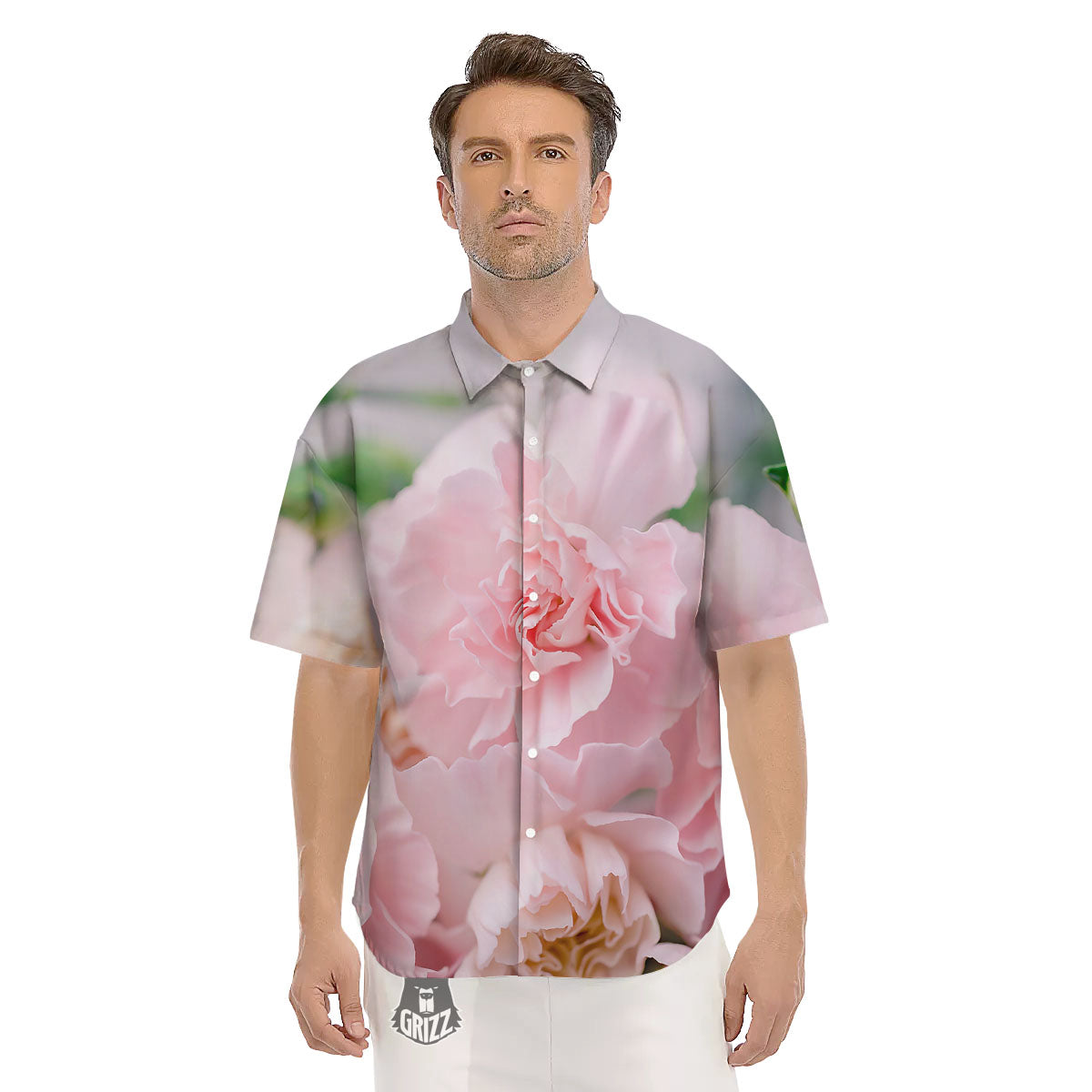 Carnation Flower Pink Print Men's Short Sleeve Shirts-grizzshop