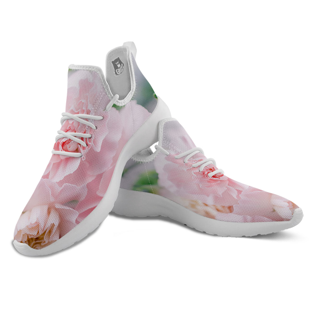 Carnation Flower Pink Print White Athletic Shoes-grizzshop