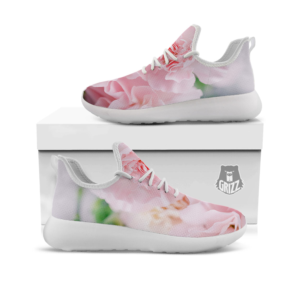 Carnation Flower Pink Print White Athletic Shoes-grizzshop